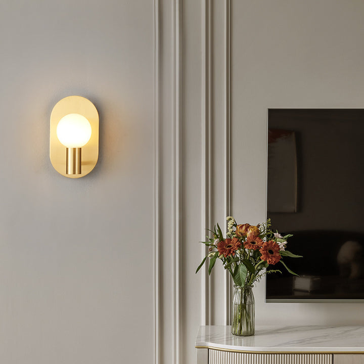 Modern Luxury Full Copper Glass Oval 1-Light Wall Sconce Lamp For Living Room