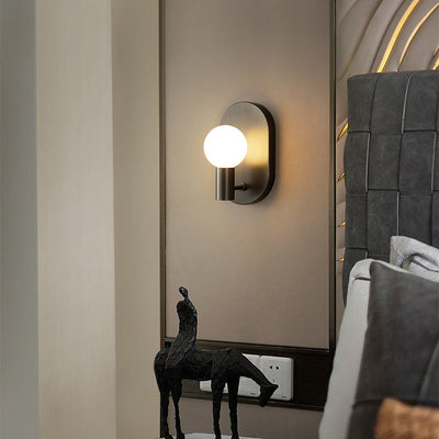 Modern Luxury Full Copper Glass Oval 1-Light Wall Sconce Lamp For Living Room