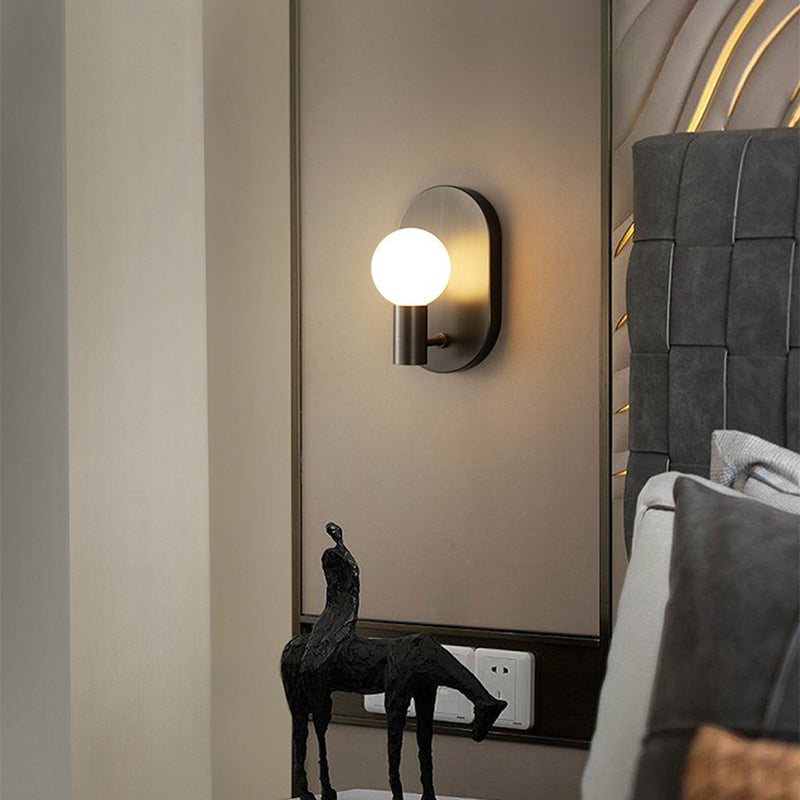 Modern Luxury Full Copper Glass Oval 1-Light Wall Sconce Lamp For Living Room