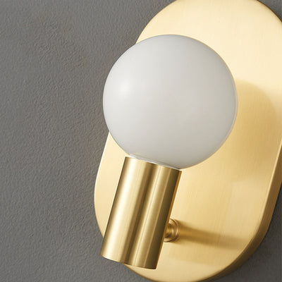 Modern Luxury Full Copper Glass Oval 1-Light Wall Sconce Lamp For Living Room