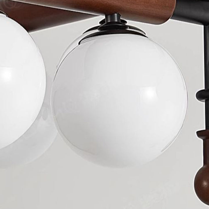 Traditional French Solid Wood Frame Glass Round Shade 4/6-Light Semi-Flush Mount Ceiling Light For Living Room