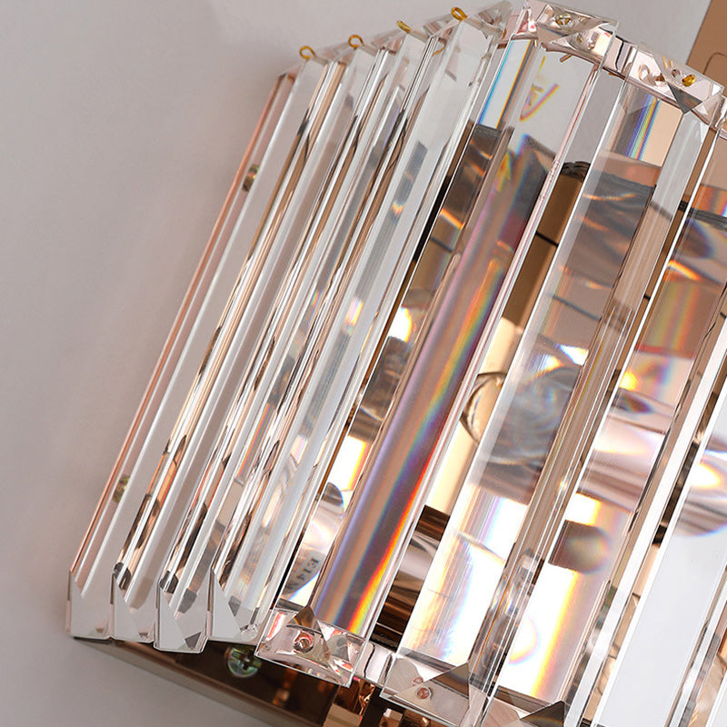 Modern Luxury Crystal Hardware Rectangular 2-Light Wall Sconce Lamp For Living Room
