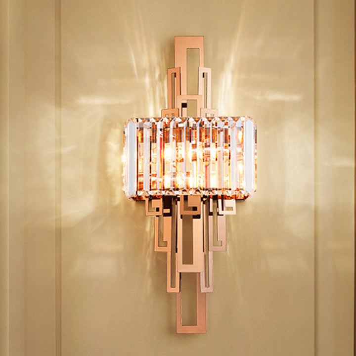 Lámpara de Aplique de Pared de 2 Luces Rectangular de Cristal de Lujo Moderno para Sala de Estar 