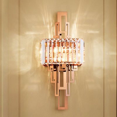 Modern Luxury Crystal Hardware Rectangular 2-Light Wall Sconce Lamp For Living Room