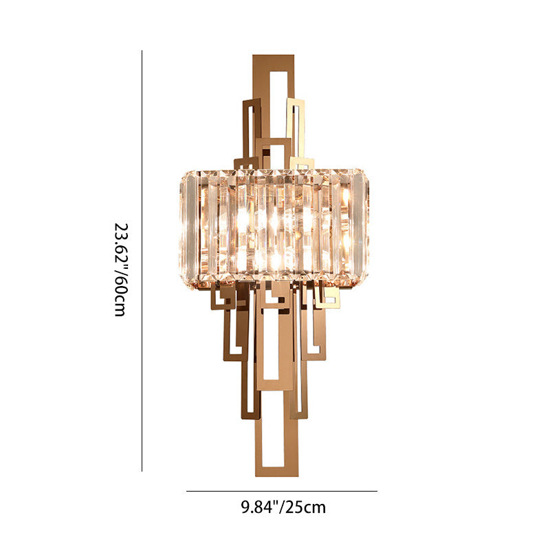 Modern Luxury Crystal Hardware Rectangular 2-Light Wall Sconce Lamp For Living Room