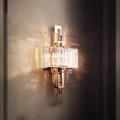 Modern Luxury Crystal Hardware Rectangular 2-Light Wall Sconce Lamp For Living Room