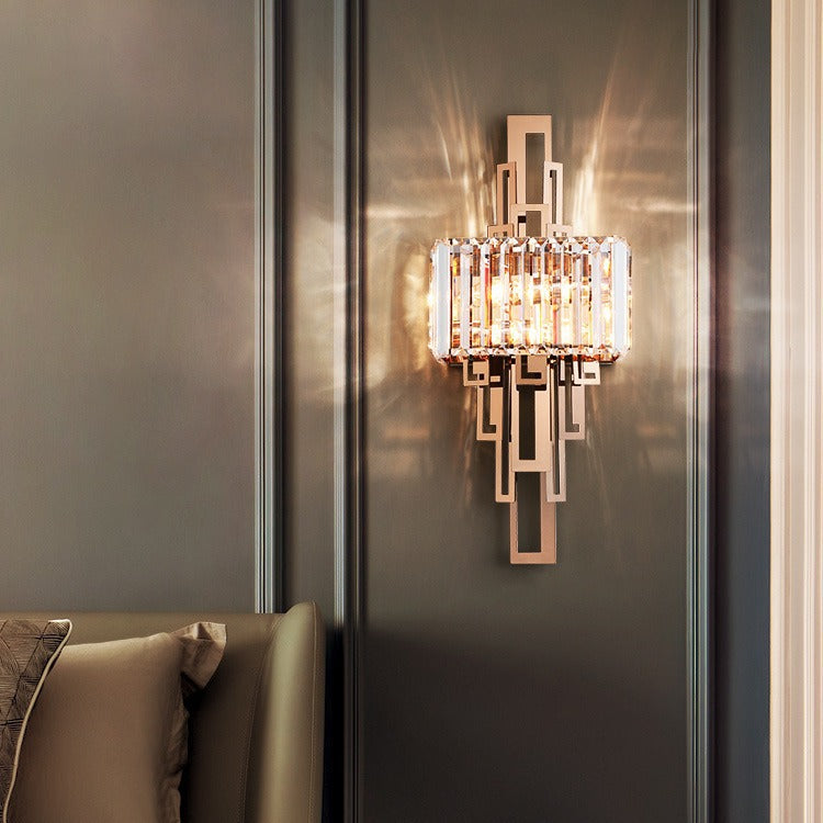 Modern Luxury Crystal Hardware Rectangular 2-Light Wall Sconce Lamp For Living Room