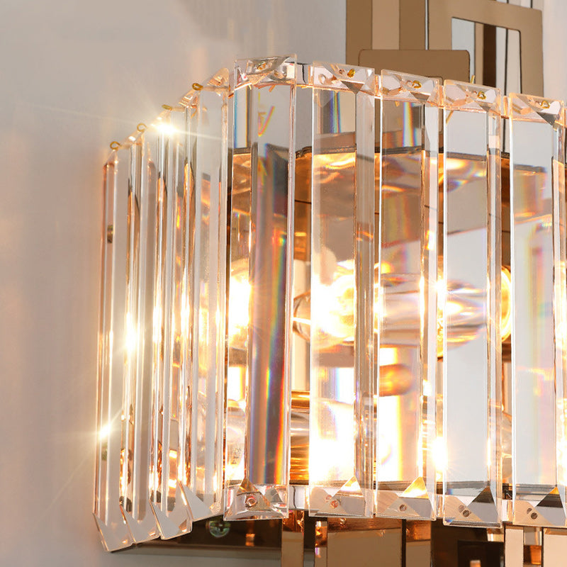 Modern Luxury Crystal Hardware Rectangular 2-Light Wall Sconce Lamp For Living Room