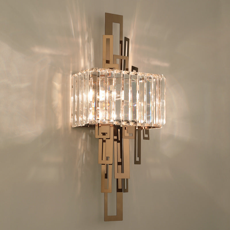 Modern Luxury Crystal Hardware Rectangular 2-Light Wall Sconce Lamp For Living Room