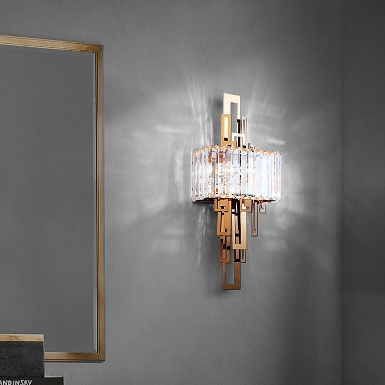 Lámpara de Aplique de Pared de 2 Luces Rectangular de Cristal de Lujo Moderno para Sala de Estar 