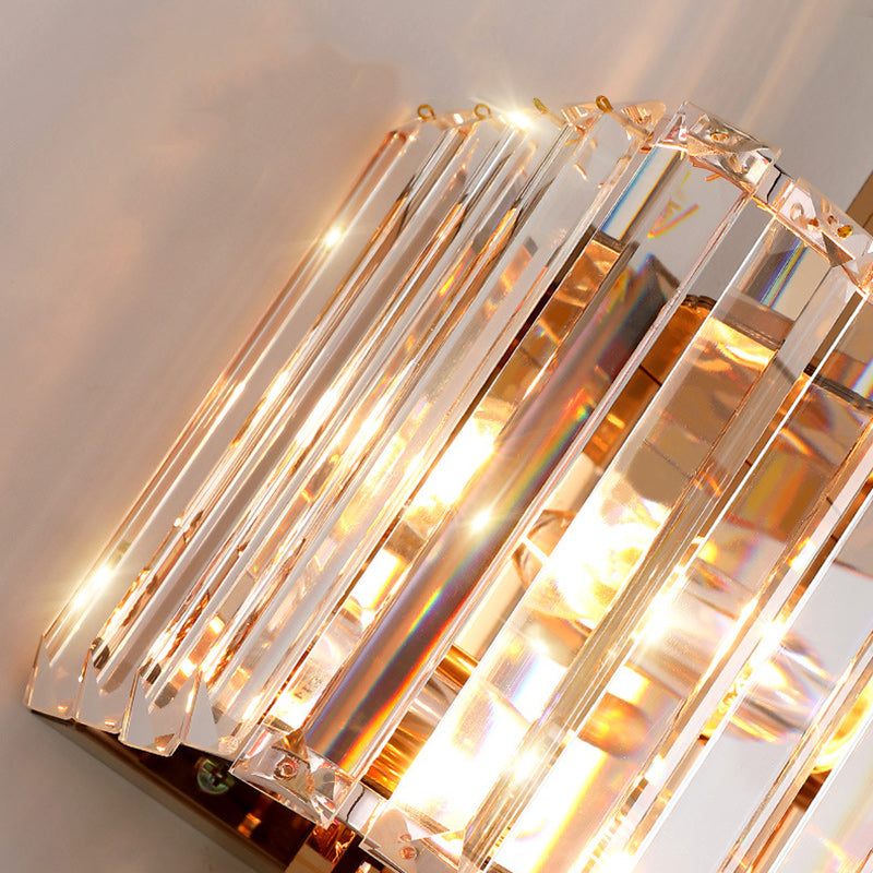 Modern Luxury Crystal Hardware Rectangular 2-Light Wall Sconce Lamp For Living Room