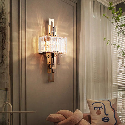 Modern Luxury Crystal Hardware Rectangular 2-Light Wall Sconce Lamp For Living Room