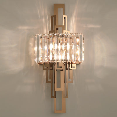 Modern Luxury Crystal Hardware Rectangular 2-Light Wall Sconce Lamp For Living Room