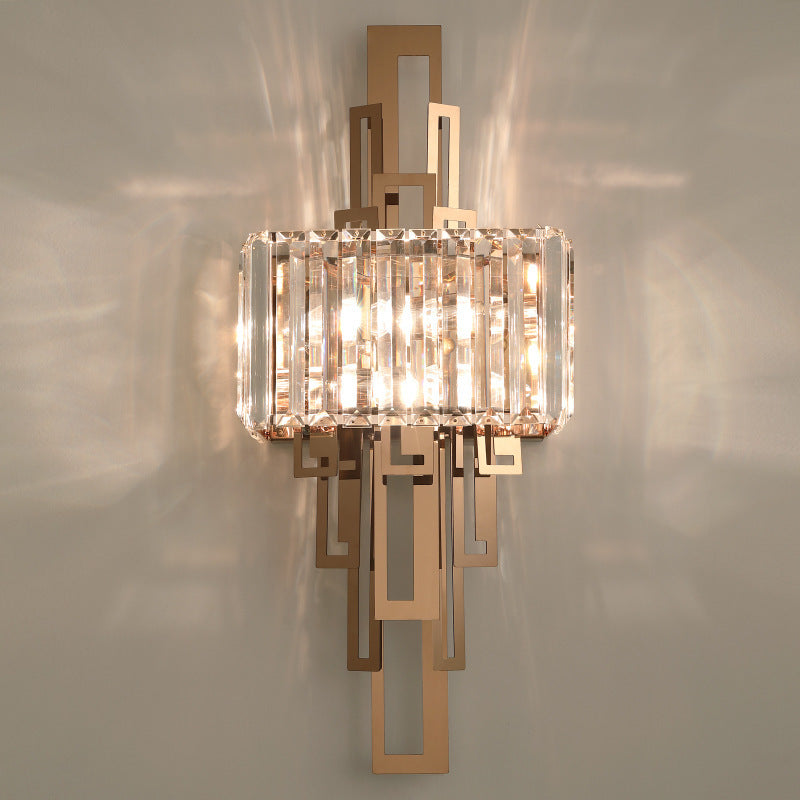 Modern Luxury Crystal Hardware Rectangular 2-Light Wall Sconce Lamp For Living Room
