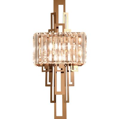 Modern Luxury Crystal Hardware Rectangular 2-Light Wall Sconce Lamp For Living Room