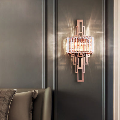 Modern Luxury Crystal Hardware Rectangular 2-Light Wall Sconce Lamp For Living Room