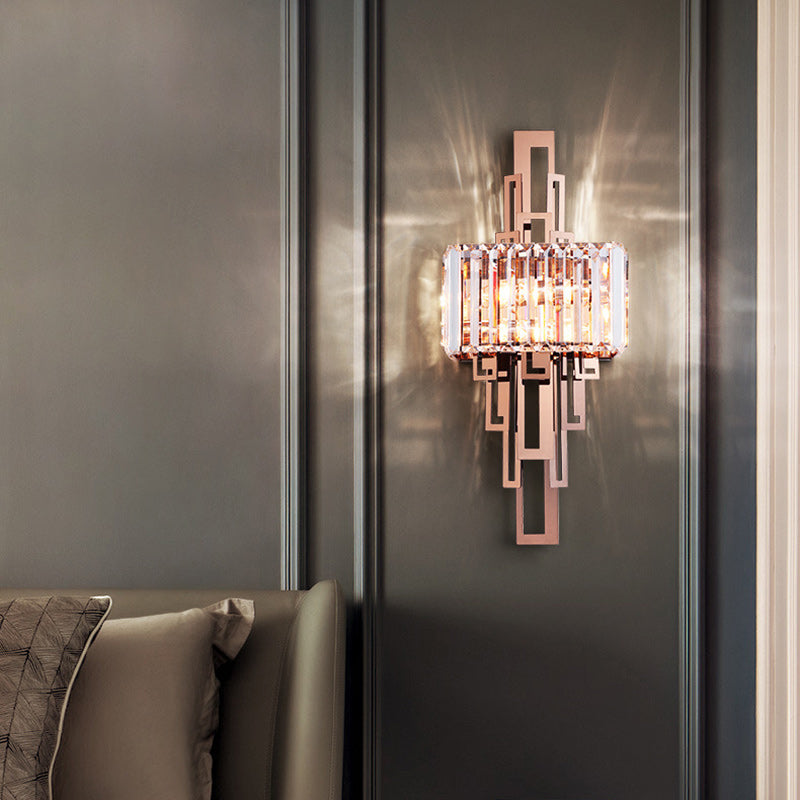 Modern Luxury Crystal Hardware Rectangular 2-Light Wall Sconce Lamp For Living Room