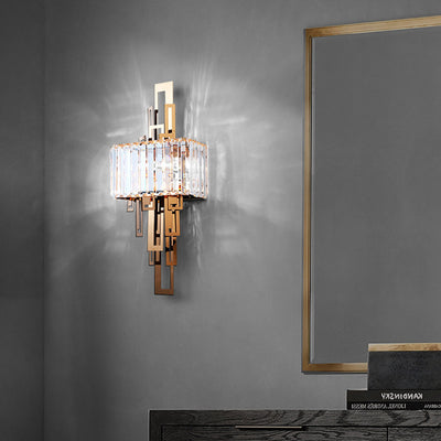 Modern Luxury Crystal Hardware Rectangular 2-Light Wall Sconce Lamp For Living Room