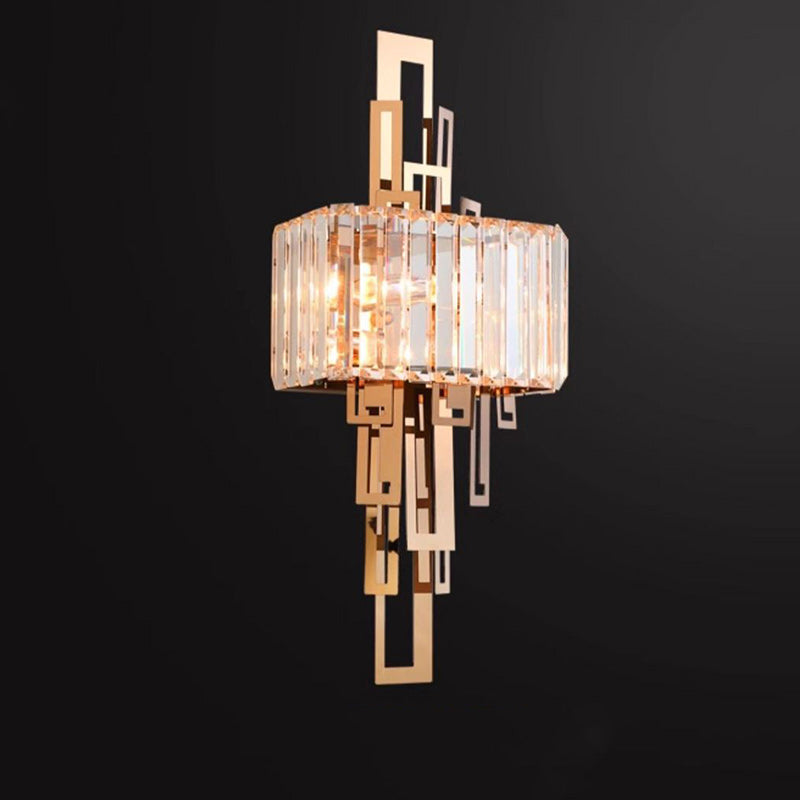 Modern Luxury Crystal Hardware Rectangular 2-Light Wall Sconce Lamp For Living Room