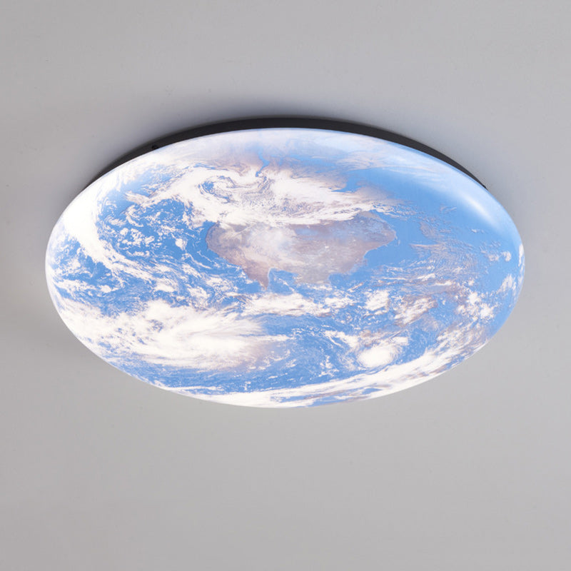 Simplicité Contemporaine Planète Bleue Lune Fer Acrylique LED Plafonnier Pour Chambre 