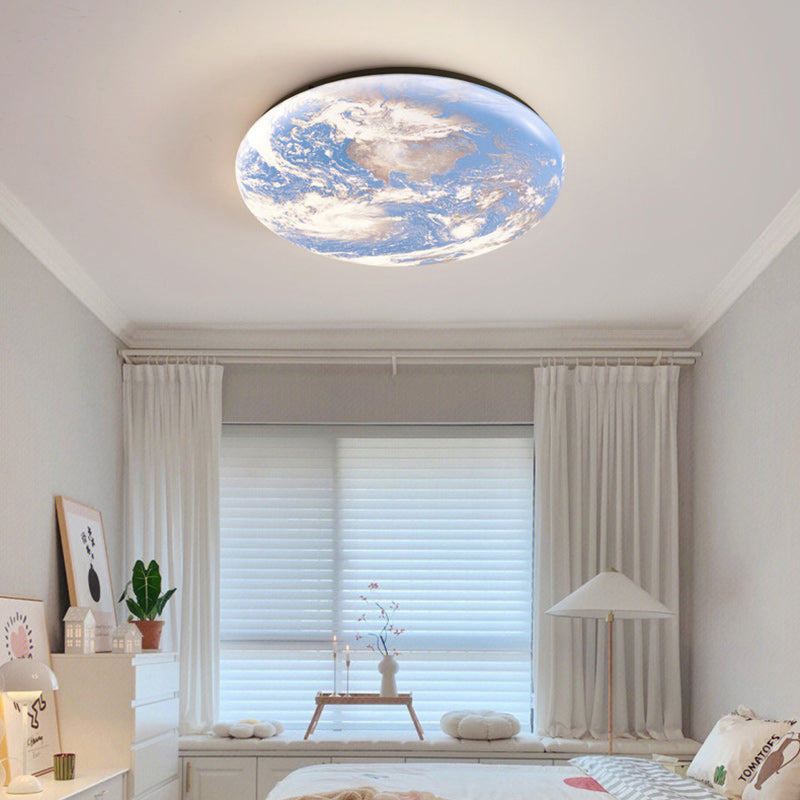 Simplicité Contemporaine Planète Bleue Lune Fer Acrylique LED Plafonnier Pour Chambre 
