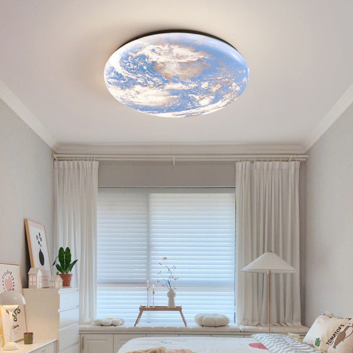 Simplicité Contemporaine Planète Bleue Lune Fer Acrylique LED Plafonnier Pour Chambre 