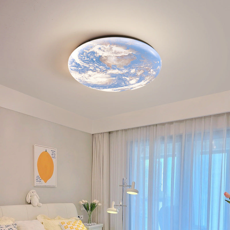 Simplicité Contemporaine Planète Bleue Lune Fer Acrylique LED Plafonnier Pour Chambre 