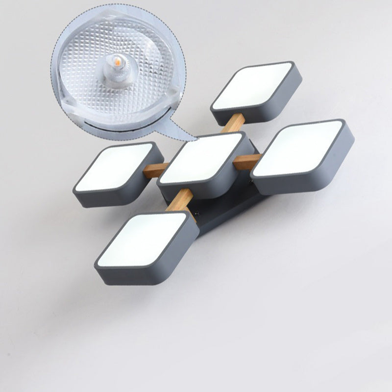 Contemporary Scandinavian Macaron Solid Wood Square Acrylic Shade LED Semi-Flush Mount Ceiling Light For Living Room