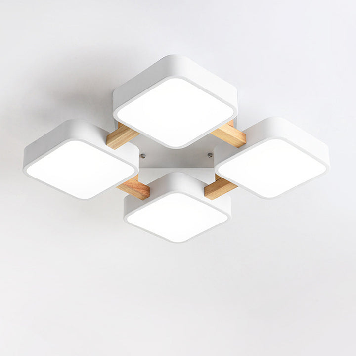 Plafonnier LED semi-encastré contemporain scandinave en bois massif avec abat-jour carré en acrylique pour salon 