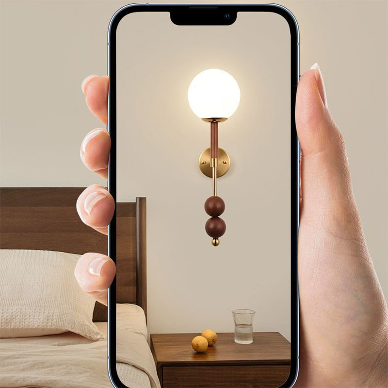 Traditional French Glass Ball Shade Hardware 1-Light Wall Sconce Lamp For Living Room