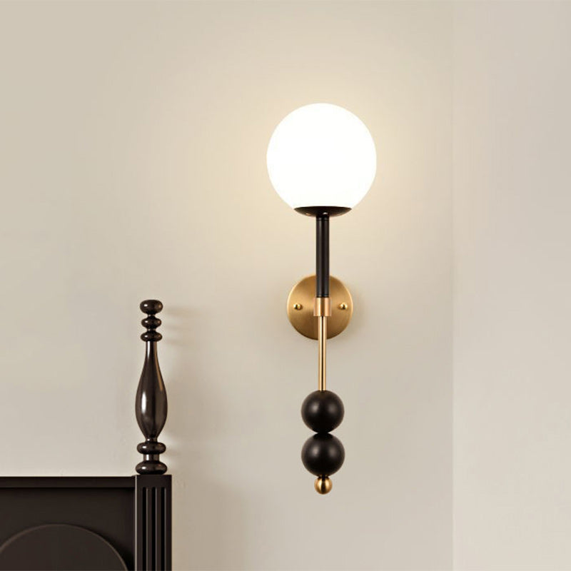 Traditional French Glass Ball Shade Hardware 1-Light Wall Sconce Lamp For Living Room