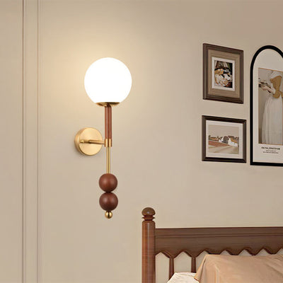 Traditional French Glass Ball Shade Hardware 1-Light Wall Sconce Lamp For Living Room