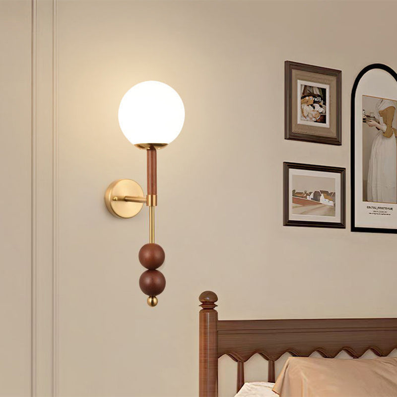 Traditional French Glass Ball Shade Hardware 1-Light Wall Sconce Lamp For Living Room