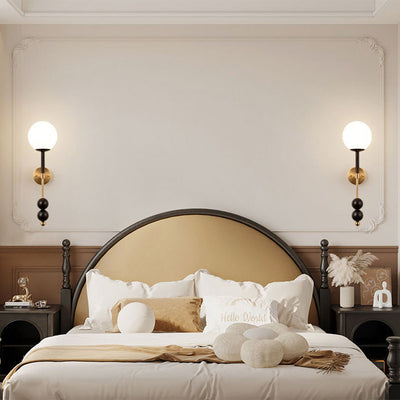 Traditional French Glass Ball Shade Hardware 1-Light Wall Sconce Lamp For Living Room
