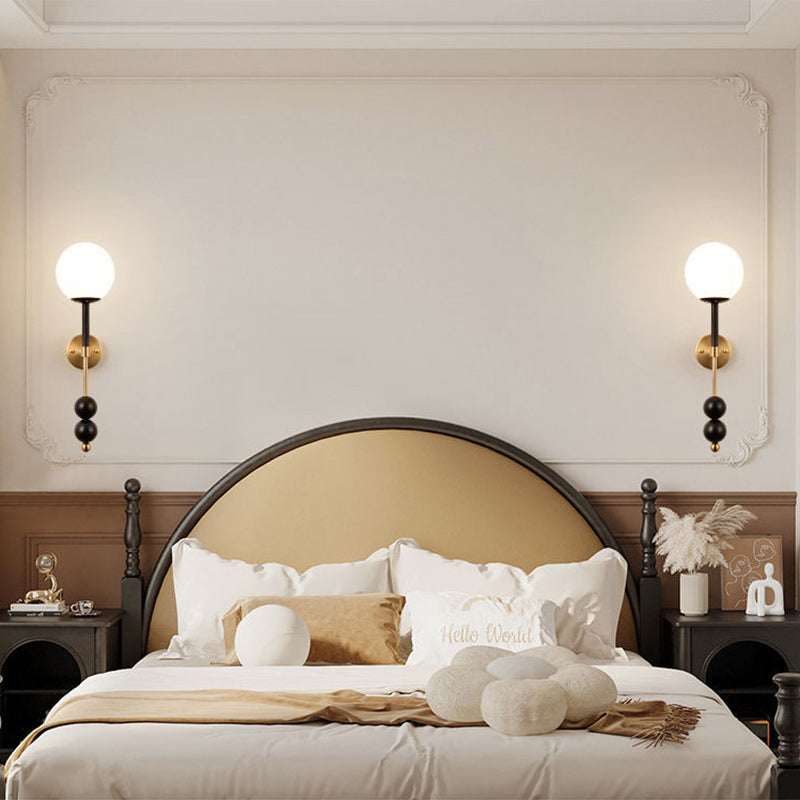 Traditional French Glass Ball Shade Hardware 1-Light Wall Sconce Lamp For Living Room