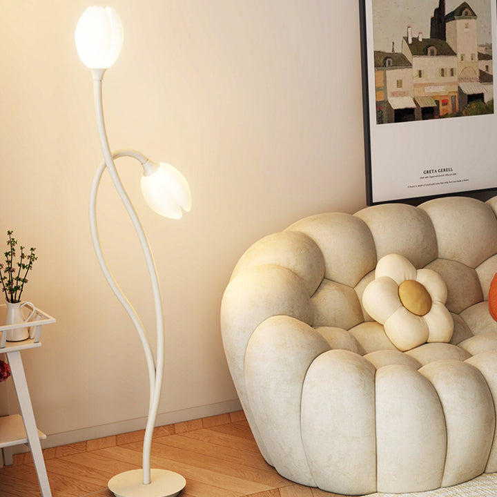 Lampe de sol moderne Art Déco PE Tulip Shade en fer à 2 lumières pour salon 