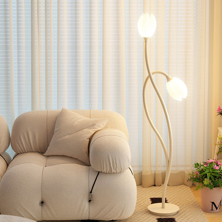 Lampe de sol moderne Art Déco PE Tulip Shade en fer à 2 lumières pour salon 