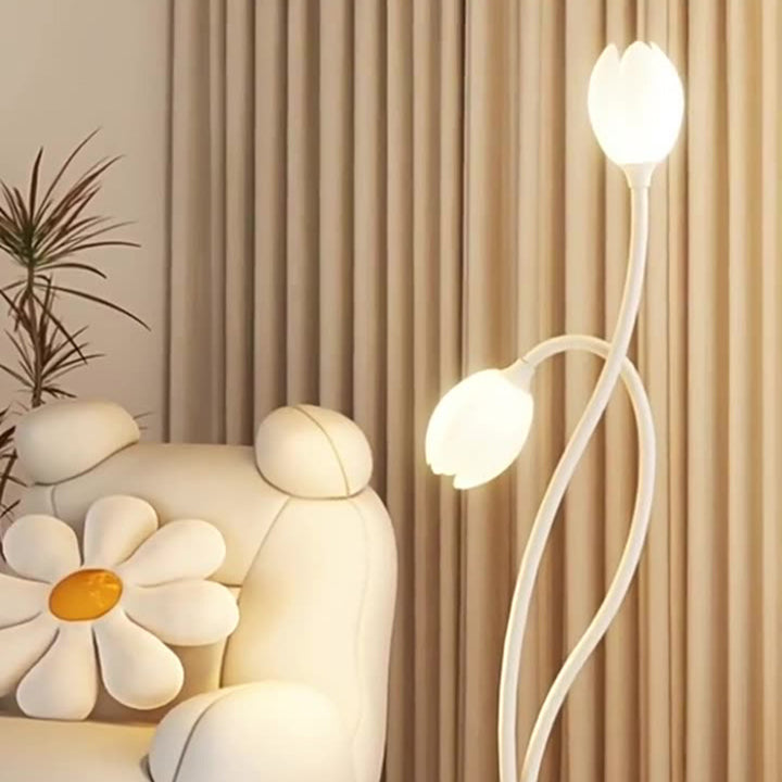 Lampe de sol moderne Art Déco PE Tulip Shade en fer à 2 lumières pour salon 