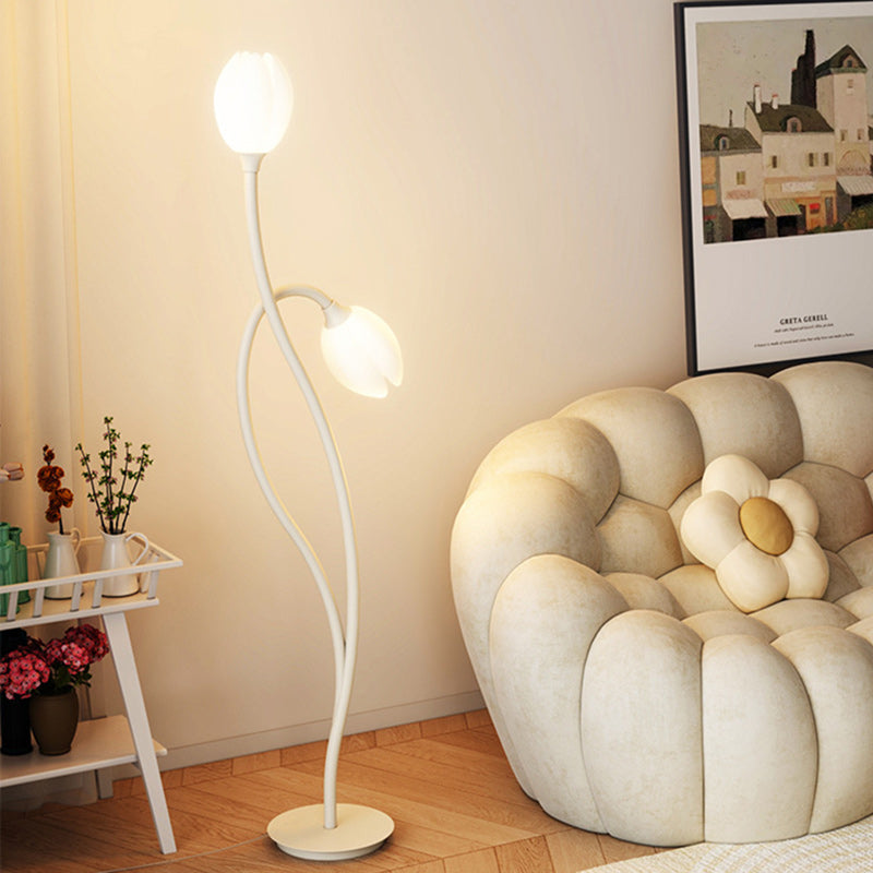 Lampe de sol moderne Art Déco PE Tulip Shade en fer à 2 lumières pour salon 