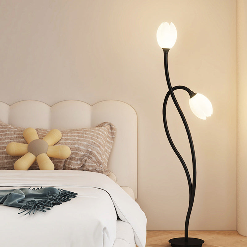 Lampe de sol moderne Art Déco PE Tulip Shade en fer à 2 lumières pour salon 