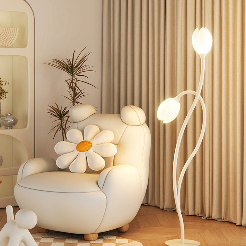 Lampe de sol moderne Art Déco PE Tulip Shade en fer à 2 lumières pour salon 