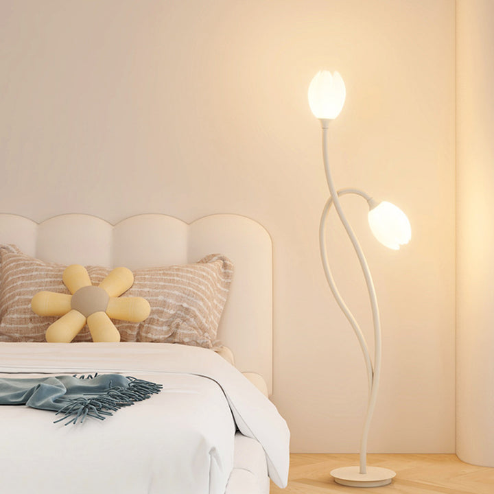 Lampe de sol moderne Art Déco PE Tulip Shade en fer à 2 lumières pour salon 