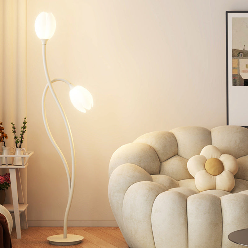 Lampe de sol moderne Art Déco PE Tulip Shade en fer à 2 lumières pour salon 