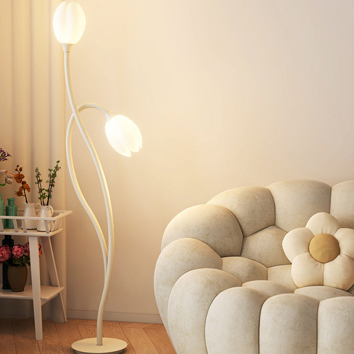 Lampe de sol moderne Art Déco PE Tulip Shade en fer à 2 lumières pour salon 
