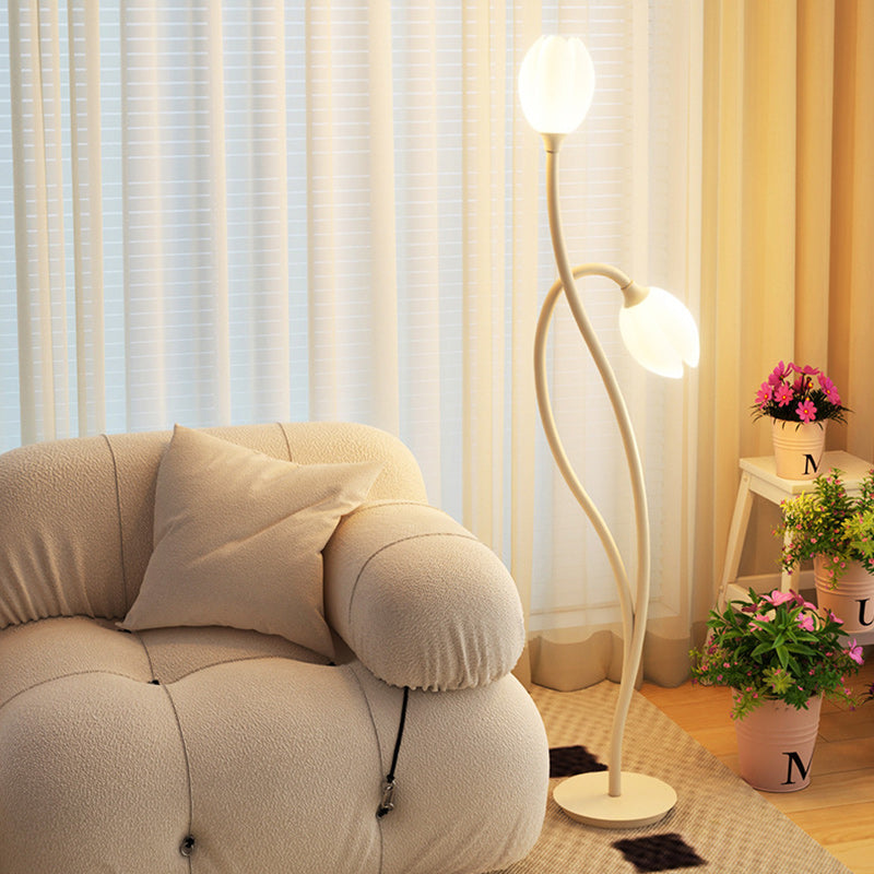 Lampe de sol moderne Art Déco PE Tulip Shade en fer à 2 lumières pour salon 