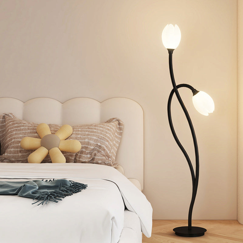 Lampe de sol moderne Art Déco PE Tulip Shade en fer à 2 lumières pour salon 