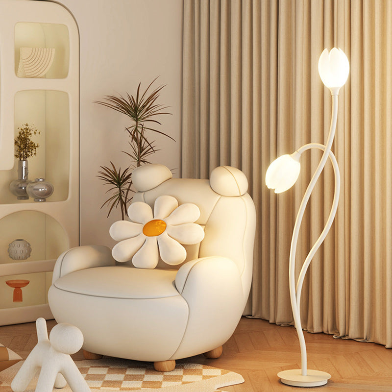 Lampe de sol moderne Art Déco PE Tulip Shade en fer à 2 lumières pour salon 