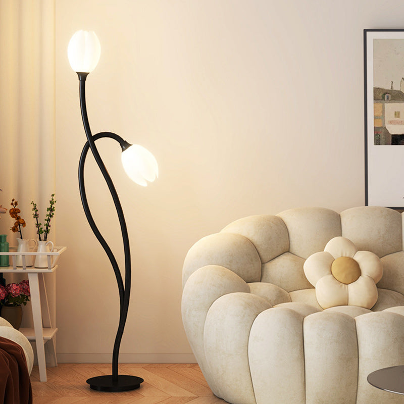 Lampe de sol moderne Art Déco PE Tulip Shade en fer à 2 lumières pour salon 