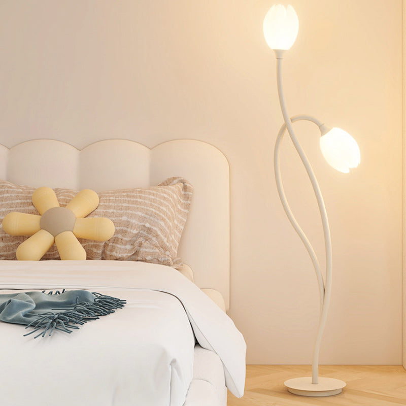 Lampe de sol moderne Art Déco PE Tulip Shade en fer à 2 lumières pour salon 