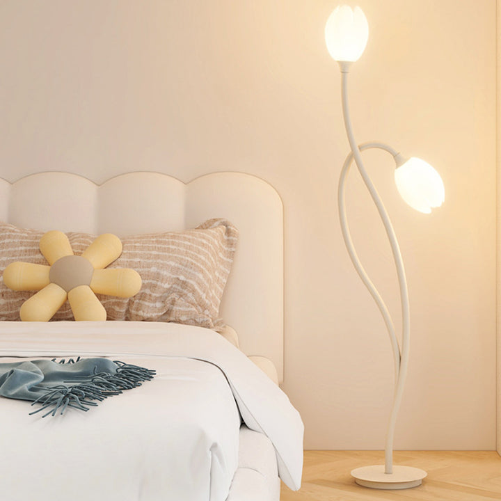 Lampe de sol moderne Art Déco PE Tulip Shade en fer à 2 lumières pour salon 